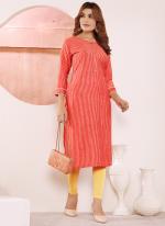 Viscose Muslin Pink Casual Wear Printed Readymade Kurti